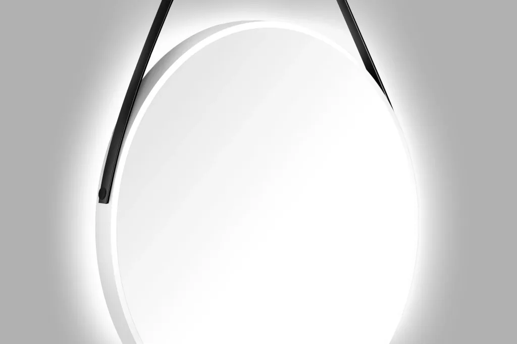 Decorative round wall mirror with indirect LED lighting in matt white Ø 80 cm