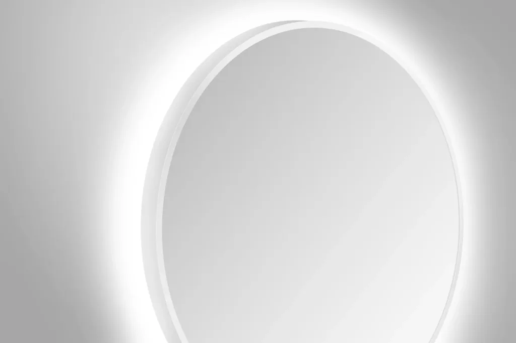 Decorative round wall mirror with indirect LED lighting in matt white Ø 80 cm