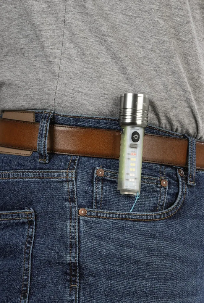 Power flashlight with fluorescent handle, rechargeable