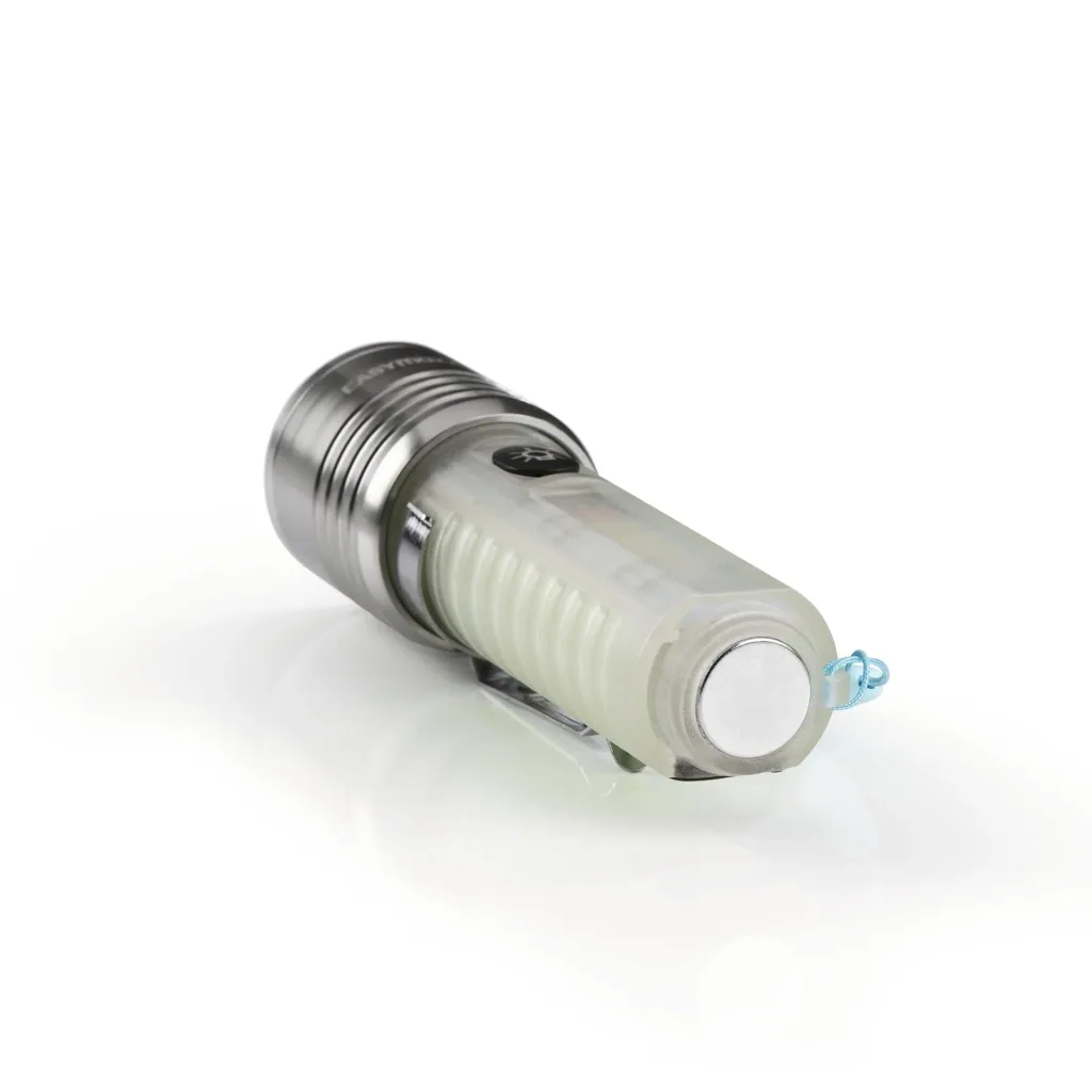 Power flashlight with fluorescent handle, rechargeable