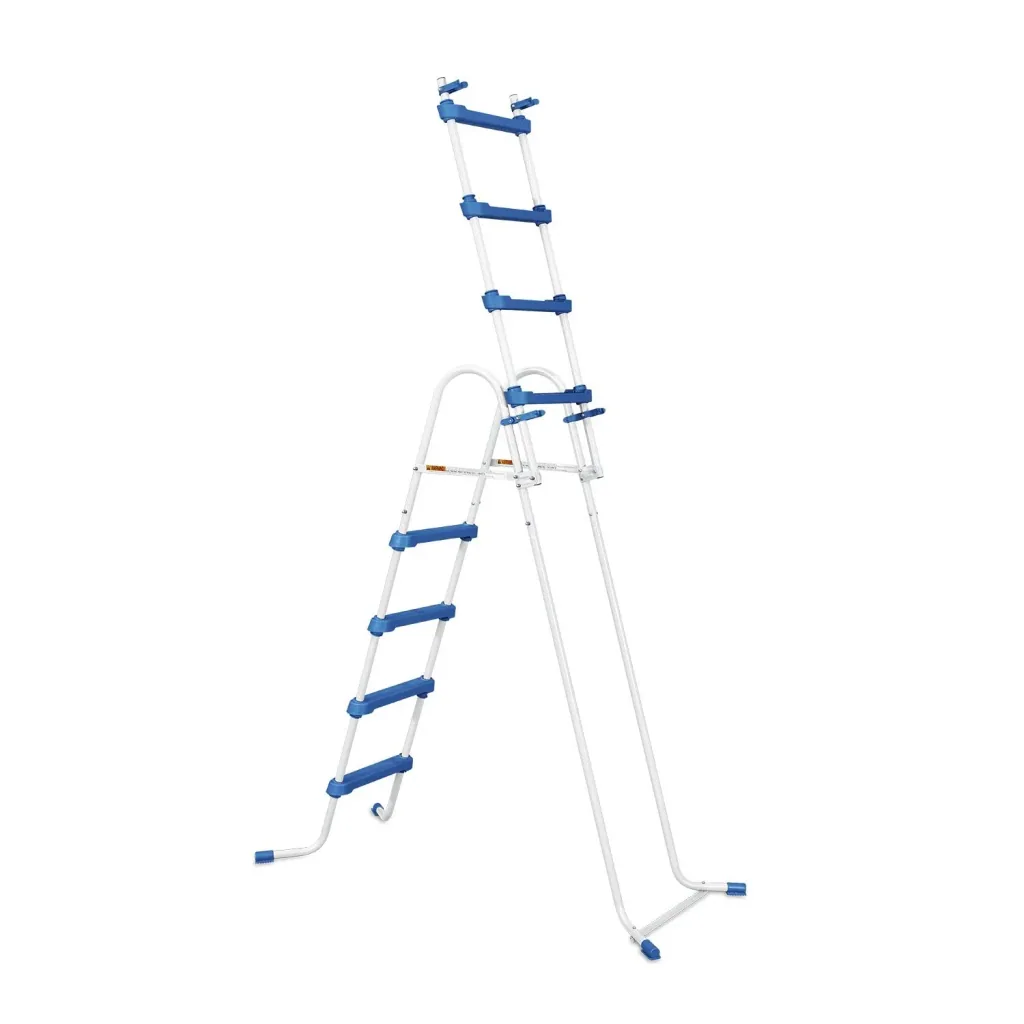 Zwembadladder 132 cm Blauw/Wit – stalen frame, antislip treden