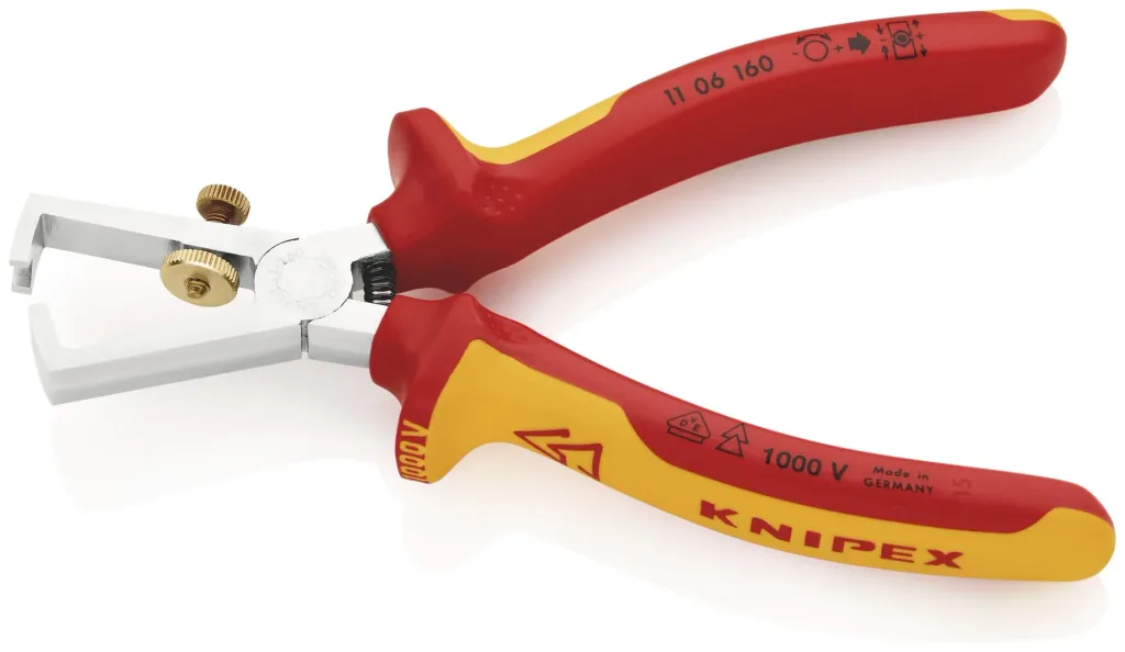 Stripping pliers with opening spring, universally insulated with multi-component grips, VDE-tested, chrome-plated, 160 mm