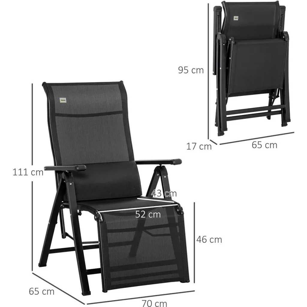 Garden lounger - 9 positions - Black - 70 x 65 x 111 cm