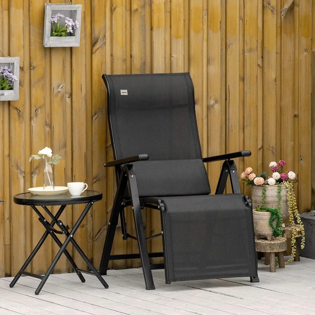 Garden lounger - 9 positions - Black - 70 x 65 x 111 cm