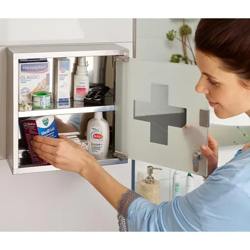First aid medicine cabinet including key small