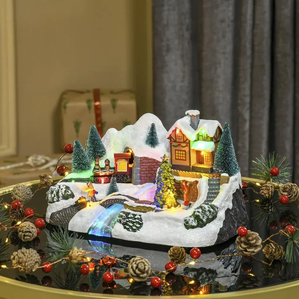 Christmas village Christmas decoration with LED lighting music light chain LED fiber optic 30 x 19 x 19.5 cm