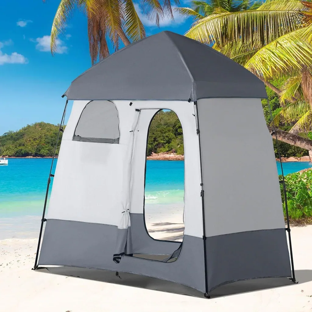 Shower tent for 2 people - incl. carrying bag - grey - 230 x 120 x 230 cm
