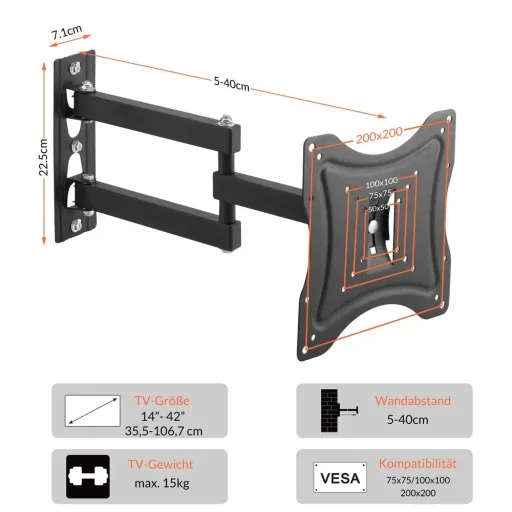 TV wall mount up to 42 inches - VESA 200x200