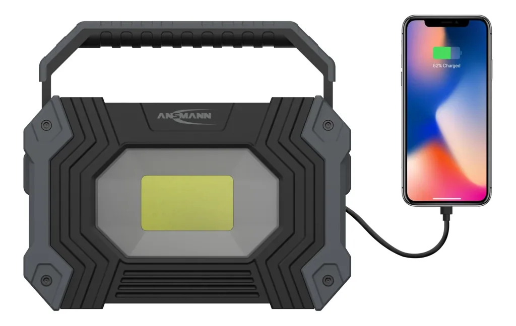 COB LED work light with power bank function, 2800 lumens, IP64, rechargeable