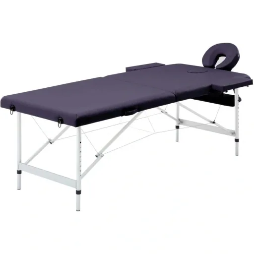 Folding massage table 2 zones aluminum wine purple