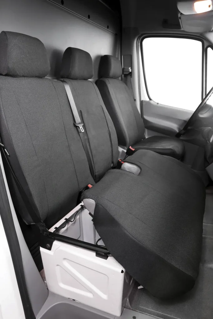 Fitted seat covers Ford Transit for single seat and double bench in front made of fabric from model year 08/2000 to 04/2014