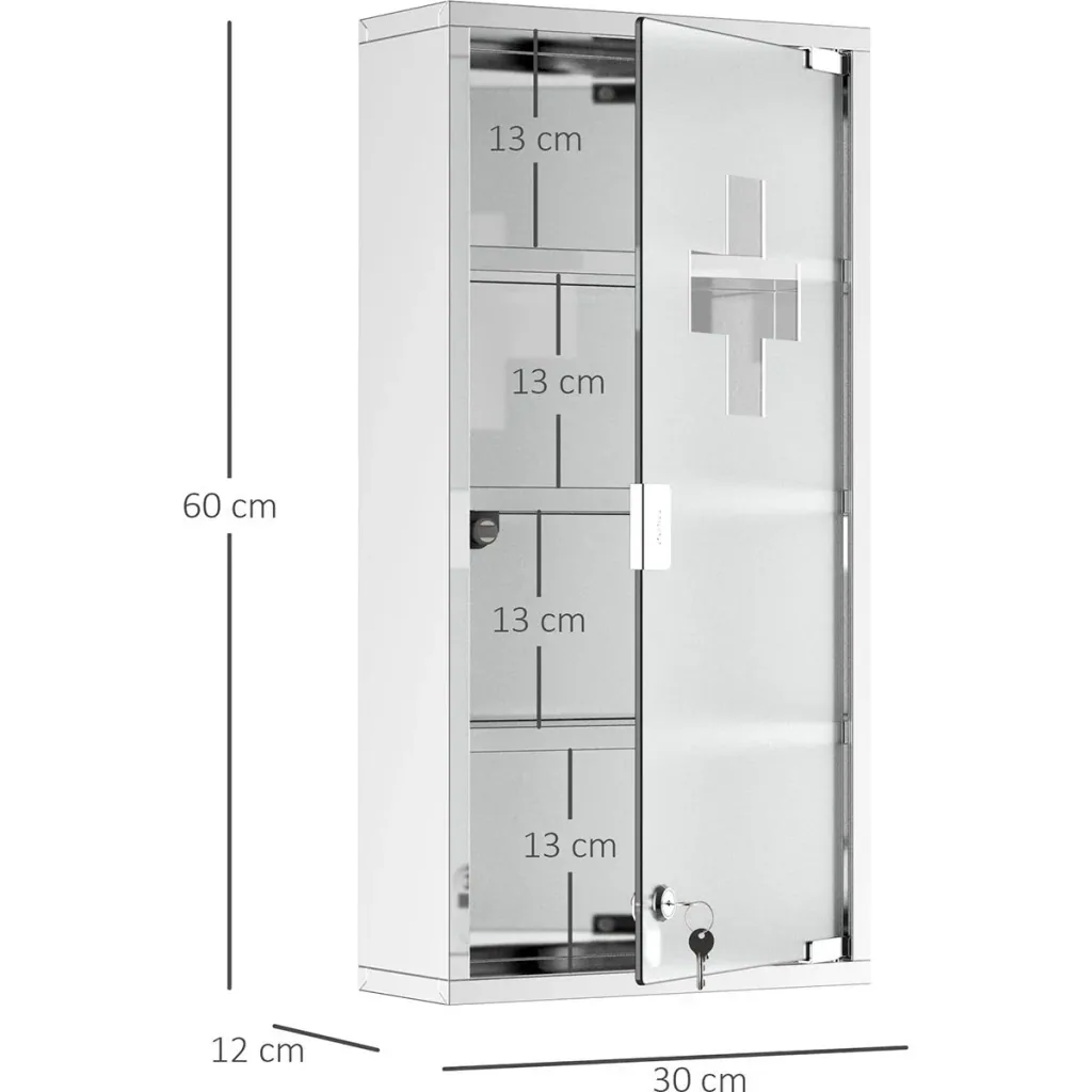 Medicine cabinet with 4 shelves silver