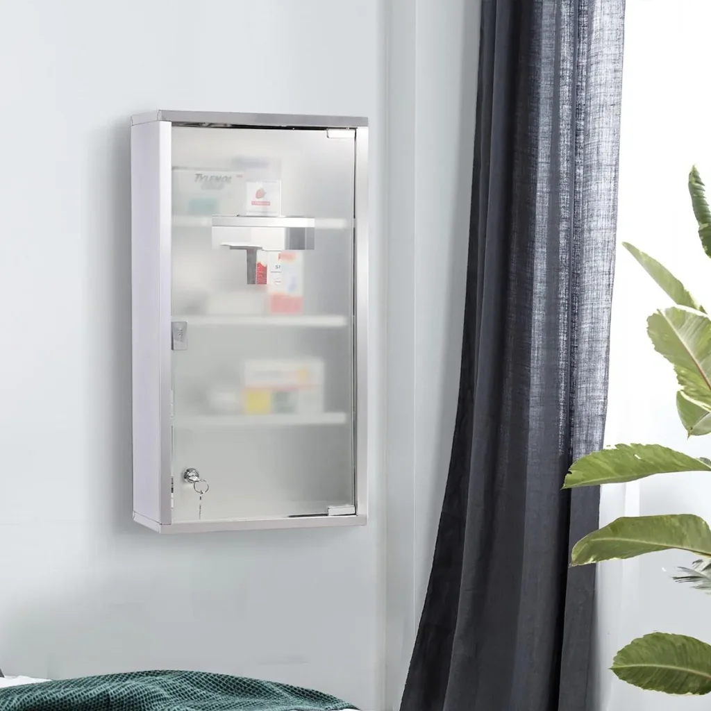 Medicine cabinet with 4 shelves silver