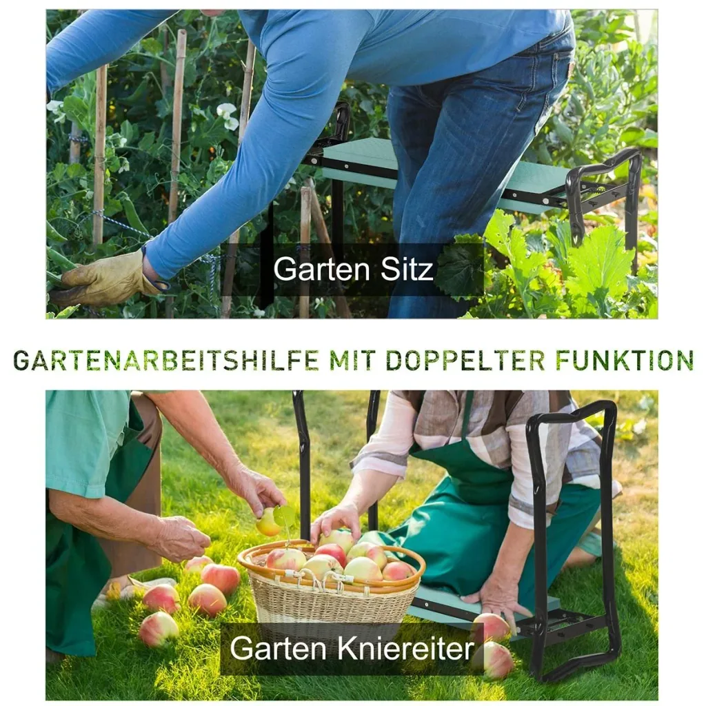 Knee bench for gardening Folding garden stool Garden bench Knee aid up to 150 kg EVA foam Steel Dark green 58 x