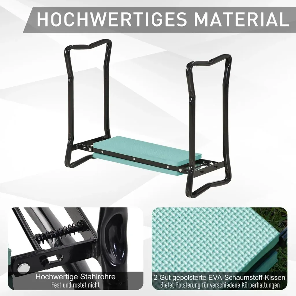 Knee bench for gardening Folding garden stool Garden bench Knee aid up to 150 kg EVA foam Steel Dark green 58 x