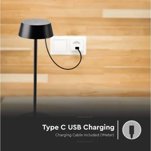VT-7562 Table Lamp - 3000K - Dimmable via Touch - Rechargeable - Black