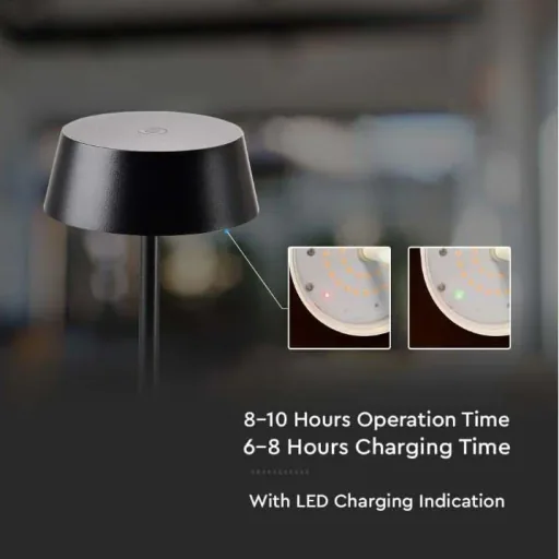VT-7562 Table Lamp - 3000K - Dimmable via Touch - Rechargeable - Black