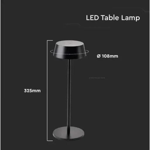 VT-7562 Table Lamp - 3000K - Dimmable via Touch - Rechargeable - Black