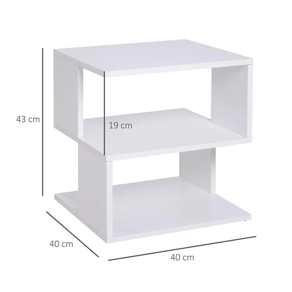 Side table bedside table with modern design, chipboard, white, 40x40x43 cm