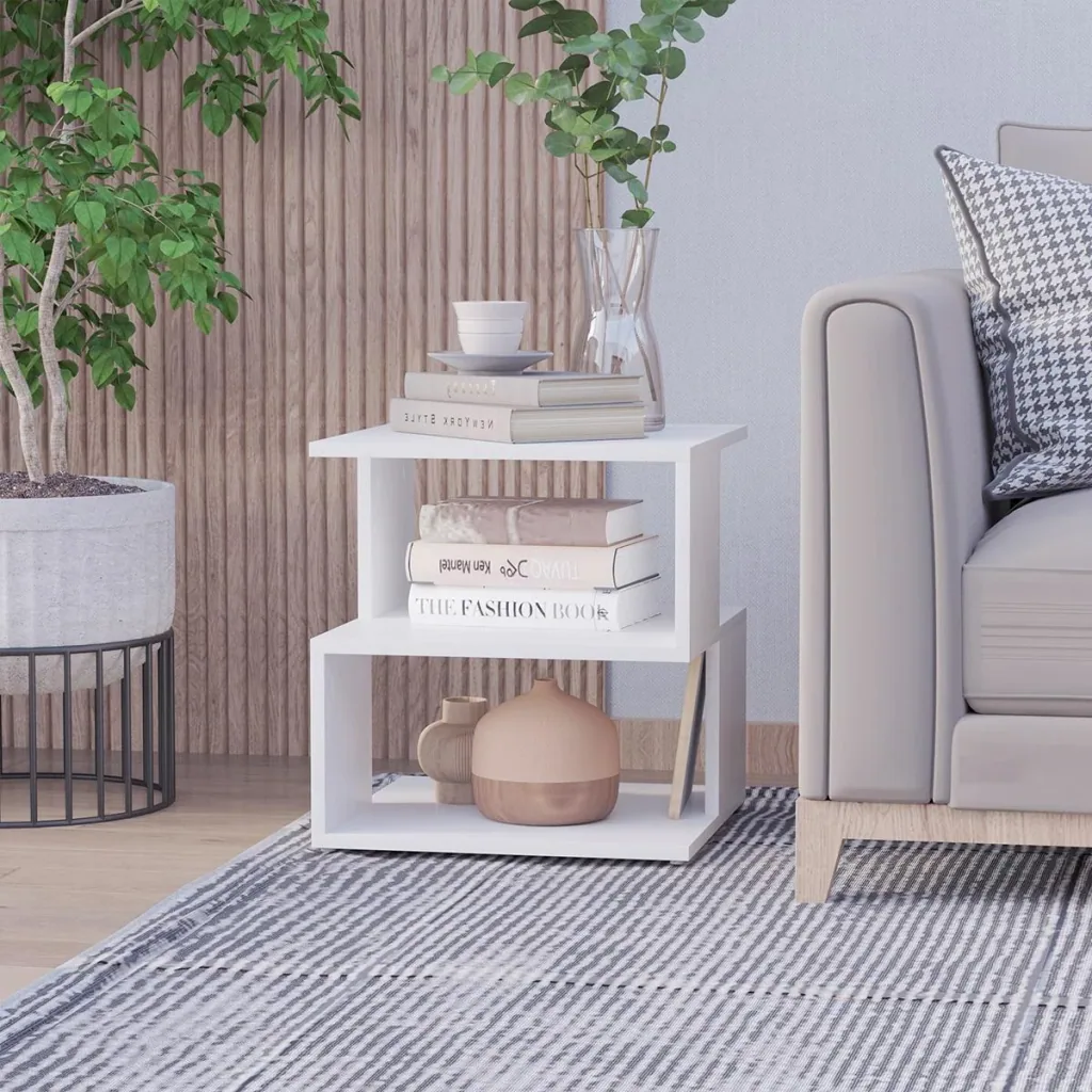 Side table bedside table with modern design, chipboard, white, 40x40x43 cm
