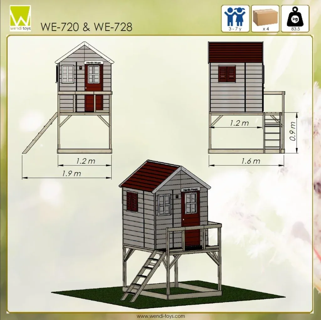 Wendi Toys Tuinspeelhuisje „Storch“, hout, rood/naturel, 160 x 190 x 242 cm