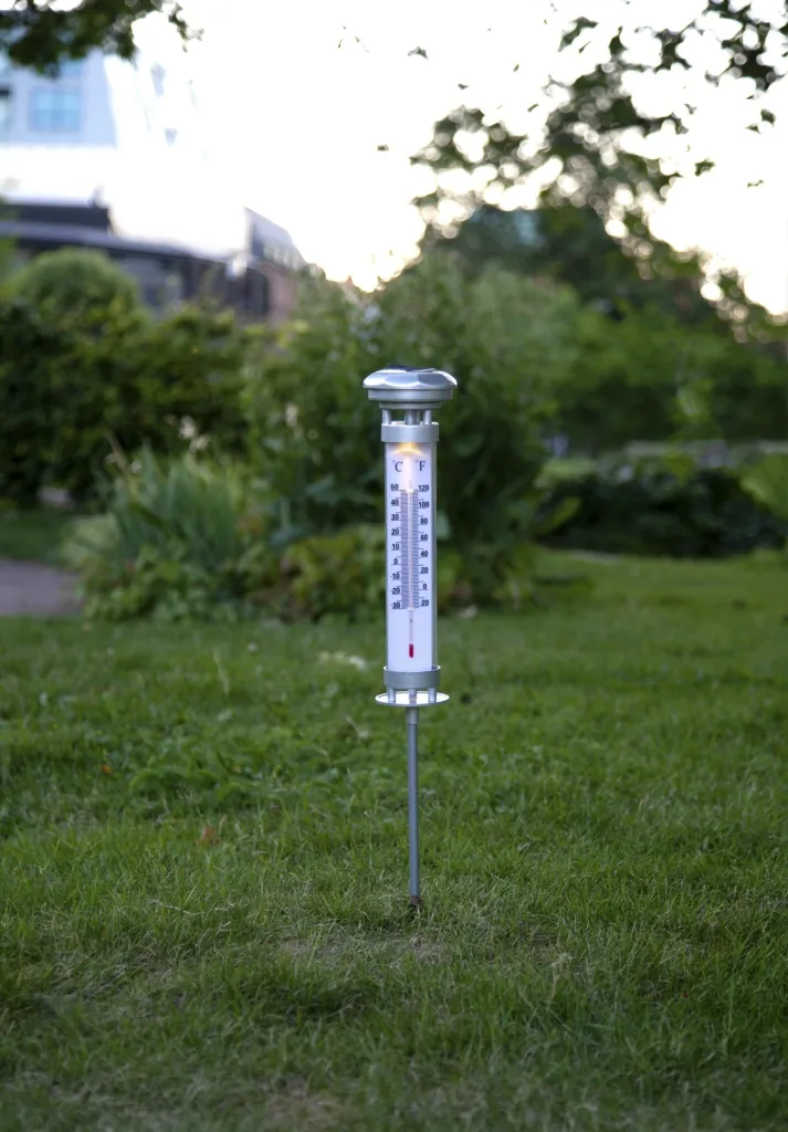 Solar thermometer with warm white LED light