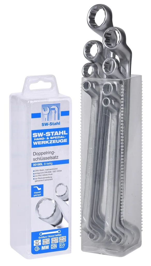 Double ring spanner set, offset, 8-piece