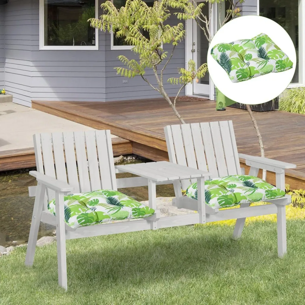Set of 2 seat cushions, chair cushions, seat cover, garden chair cushions, easy to clean, green striped, 50L x 45W x 8D cm