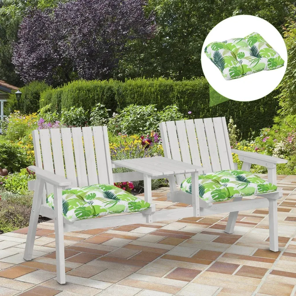 Set of 2 seat cushions, chair cushions, seat cover, garden chair cushions, easy to clean, green striped, 50L x 45W x 8D cm