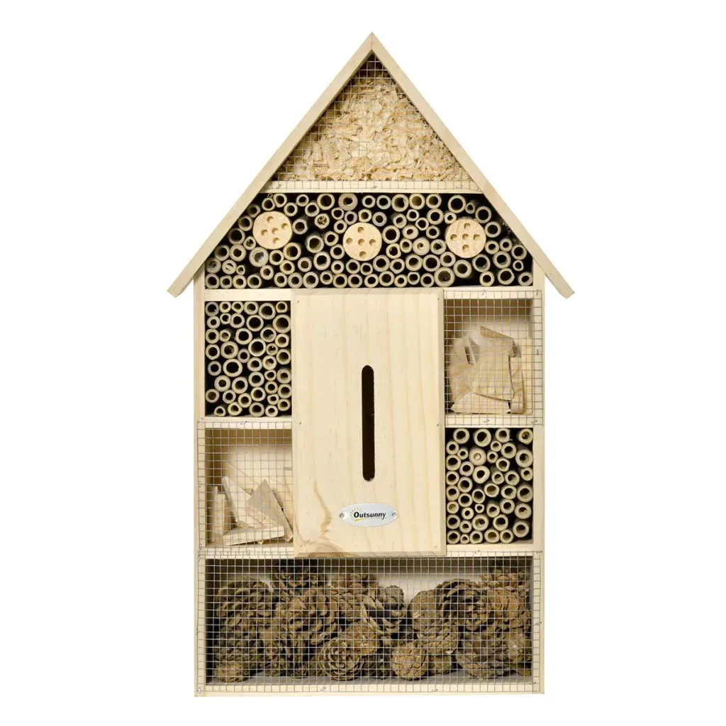 Insect hotel Insect house with 5 floors Metal grid Bee hotel made of natural materials for beetles, bees, wasps and