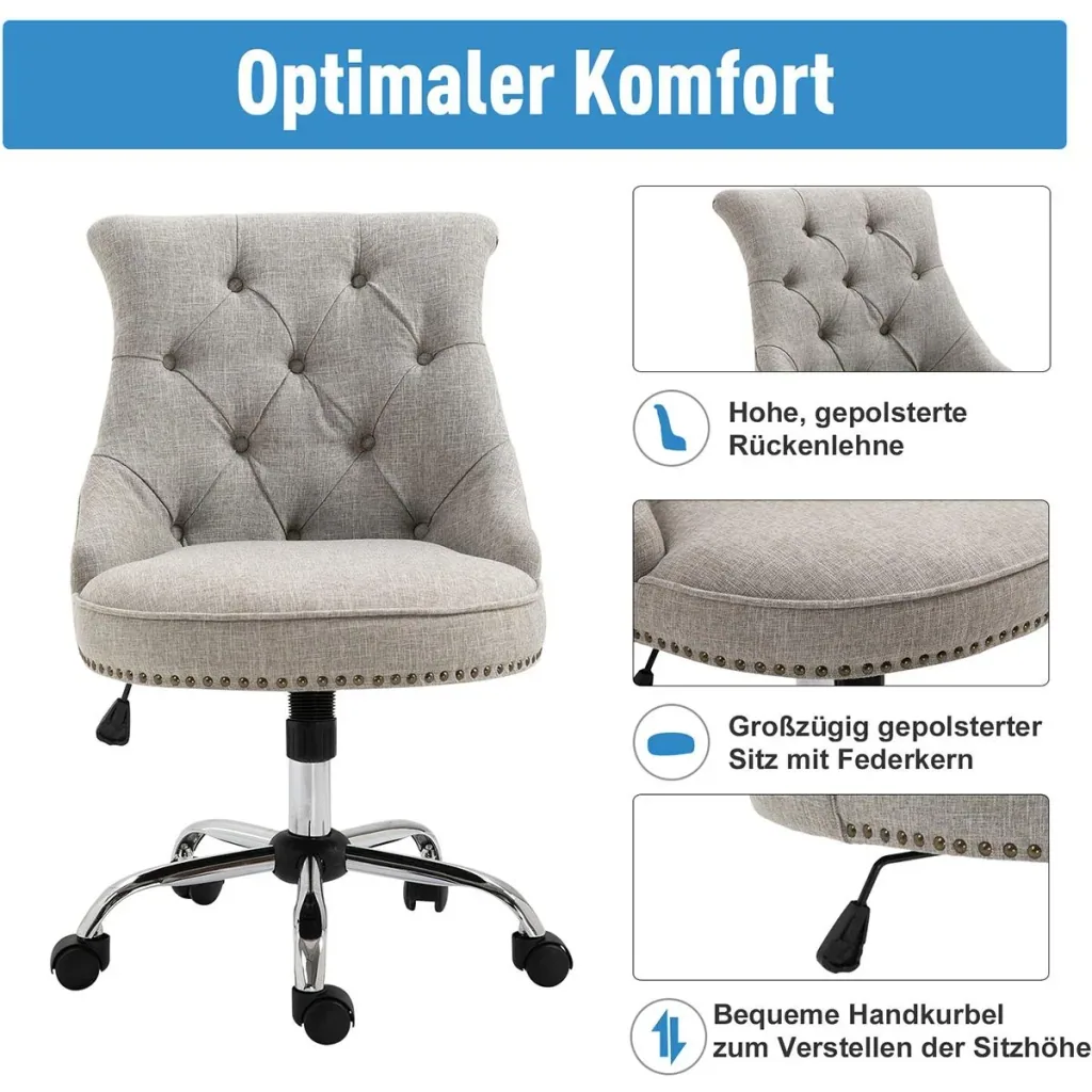 Upholstered chair with Chesterfield backrest, light grey