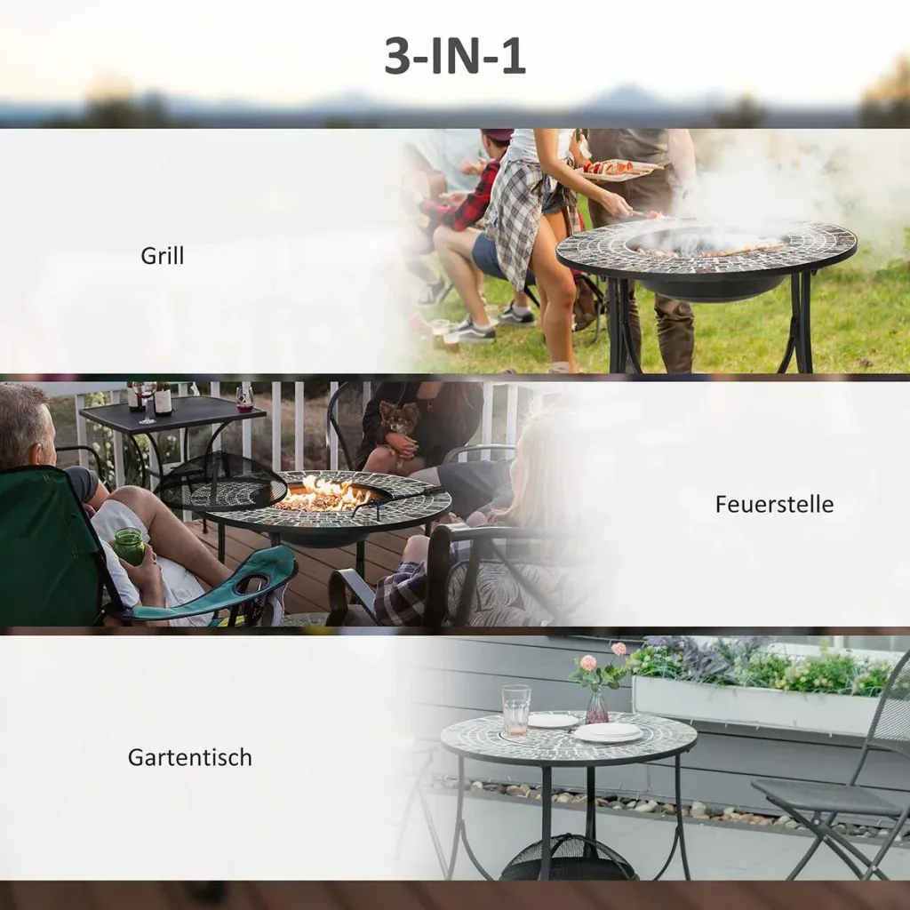 Fire table garden table with fire bowl fireplace with spark guard & grill grate fire basket outdoor for heating BBQ garden