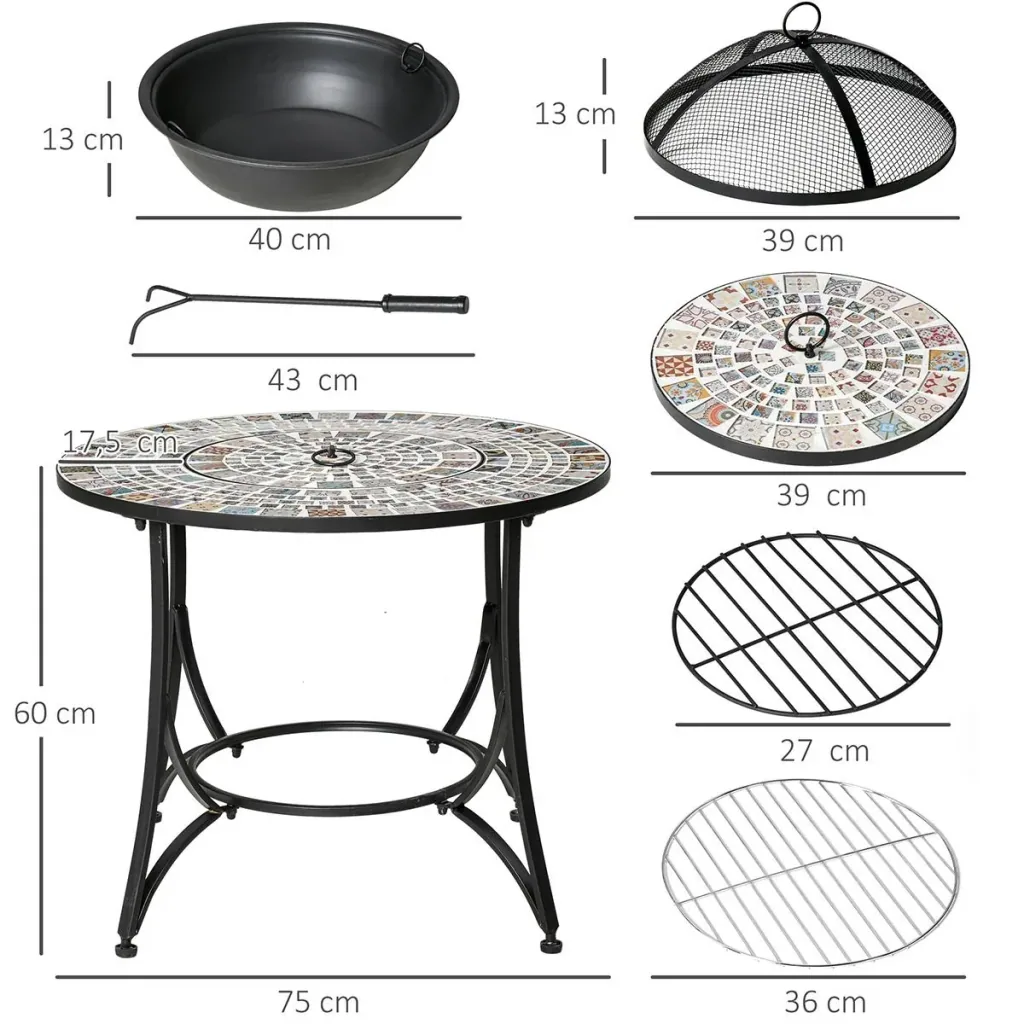Fire table garden table with fire bowl fireplace with spark guard & grill grate fire basket outdoor for heating BBQ garden