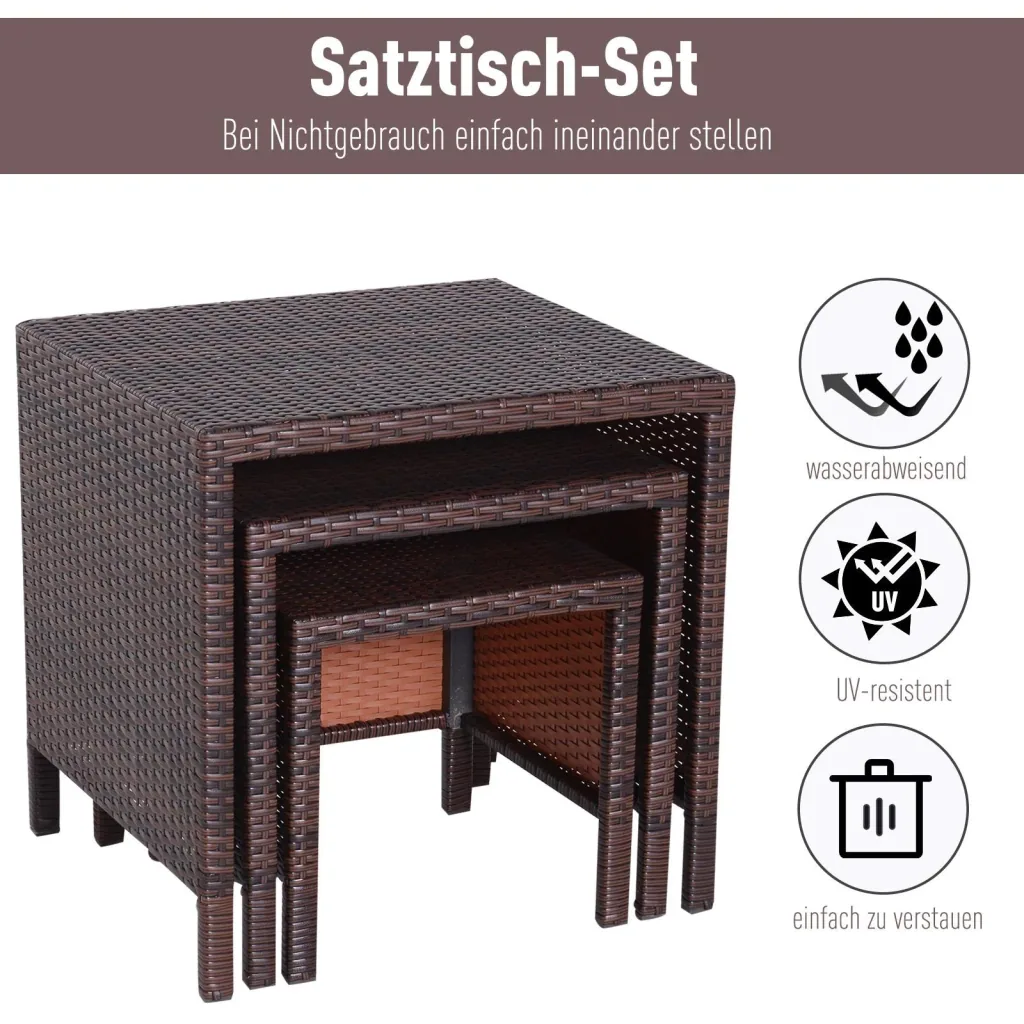 Side table set of 3 coffee tables garden tables set of tables balcony tables polyrattan brown