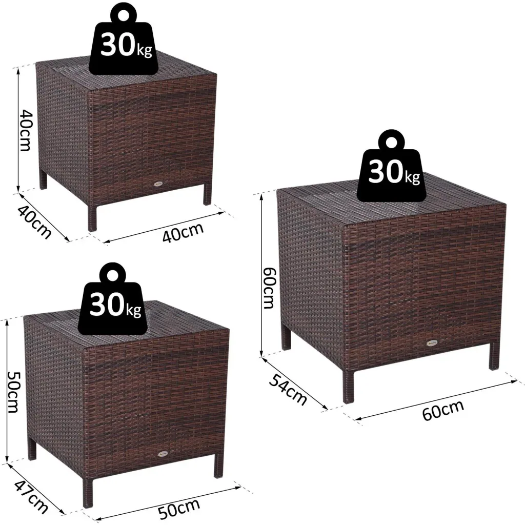 Side table set of 3 coffee tables garden tables set of tables balcony tables polyrattan brown