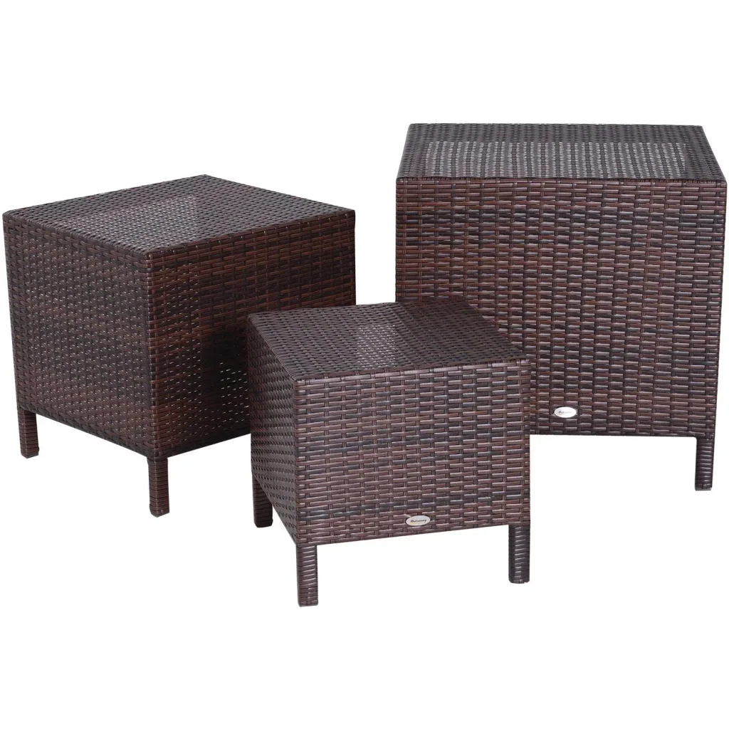 Side table set of 3 coffee tables garden tables set of tables balcony tables polyrattan brown