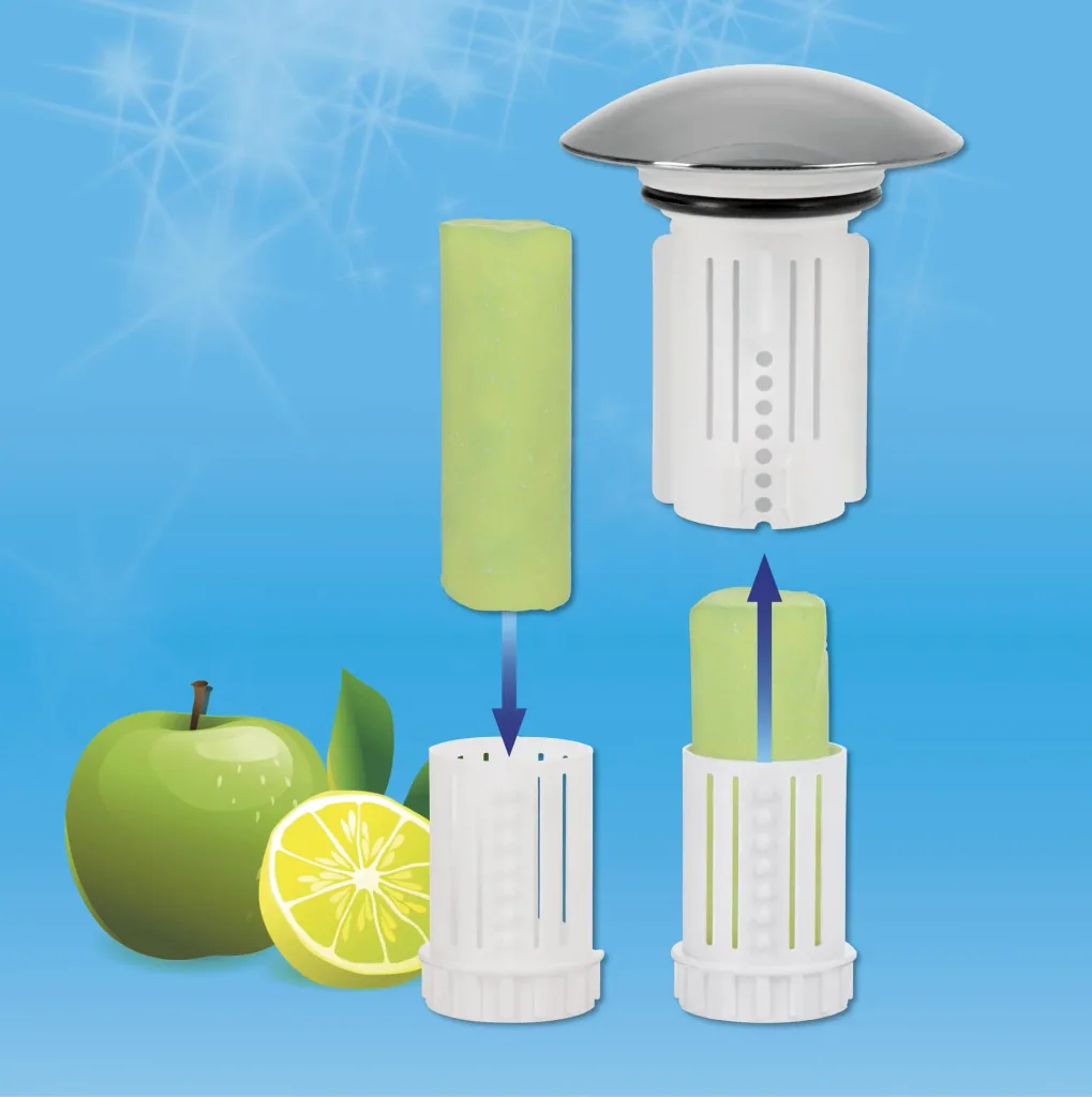 Drain Fairy with scented stone for sinks, apple-lemon