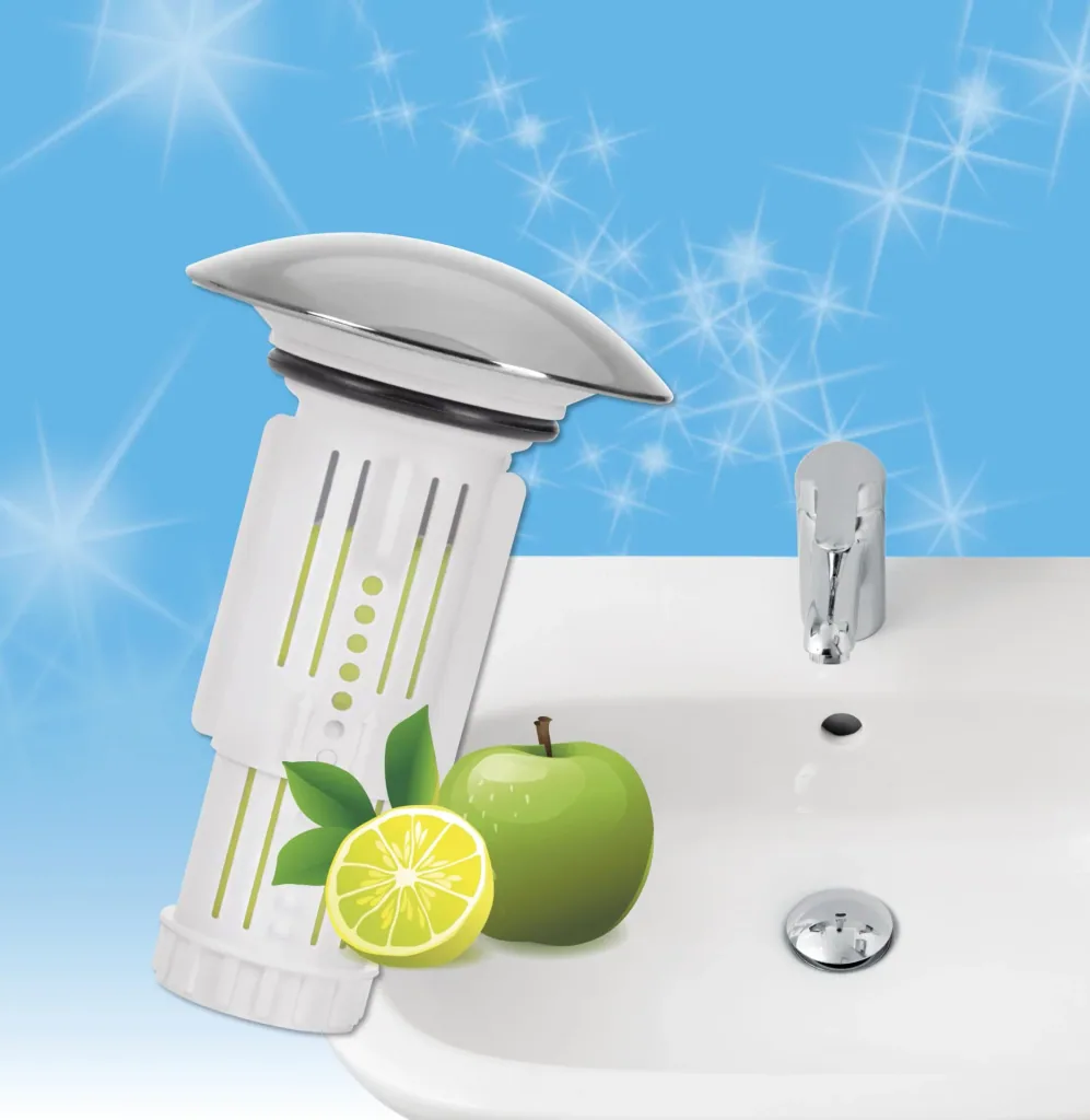 Drain Fairy with scented stone for sinks, apple-lemon