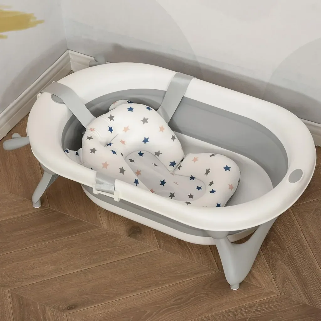 Baby Bathtub Foldable Baby Bathtub with Bath Mat Suitable Age: 0-3 Years PP Plastic TPE Green+White