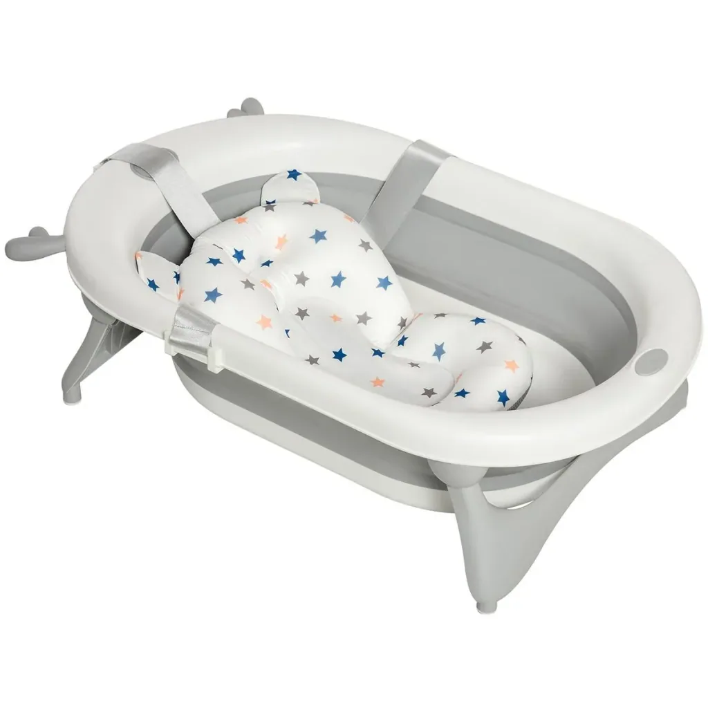 Baby Bathtub Foldable Baby Bathtub with Bath Mat Suitable Age: 0-3 Years PP Plastic TPE Green+White