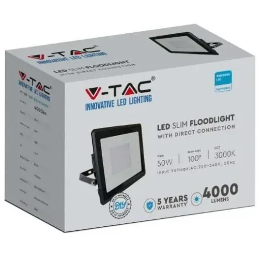 VT-158 LED Floodlight - 50W - 4000 Lm - 3000K - Black