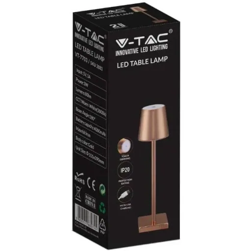VT-7703 Table Lamp - 4000K - Dimmable by Touch - Rechargeable - Gold