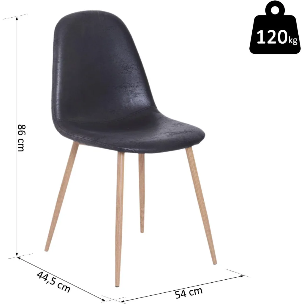 Set of 2 dining room chairs, kitchen chairs with backrest, faux suede armchair, black