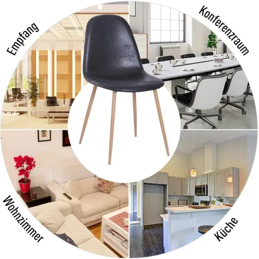 Set of 2 dining room chairs, kitchen chairs with backrest, faux suede armchair, black