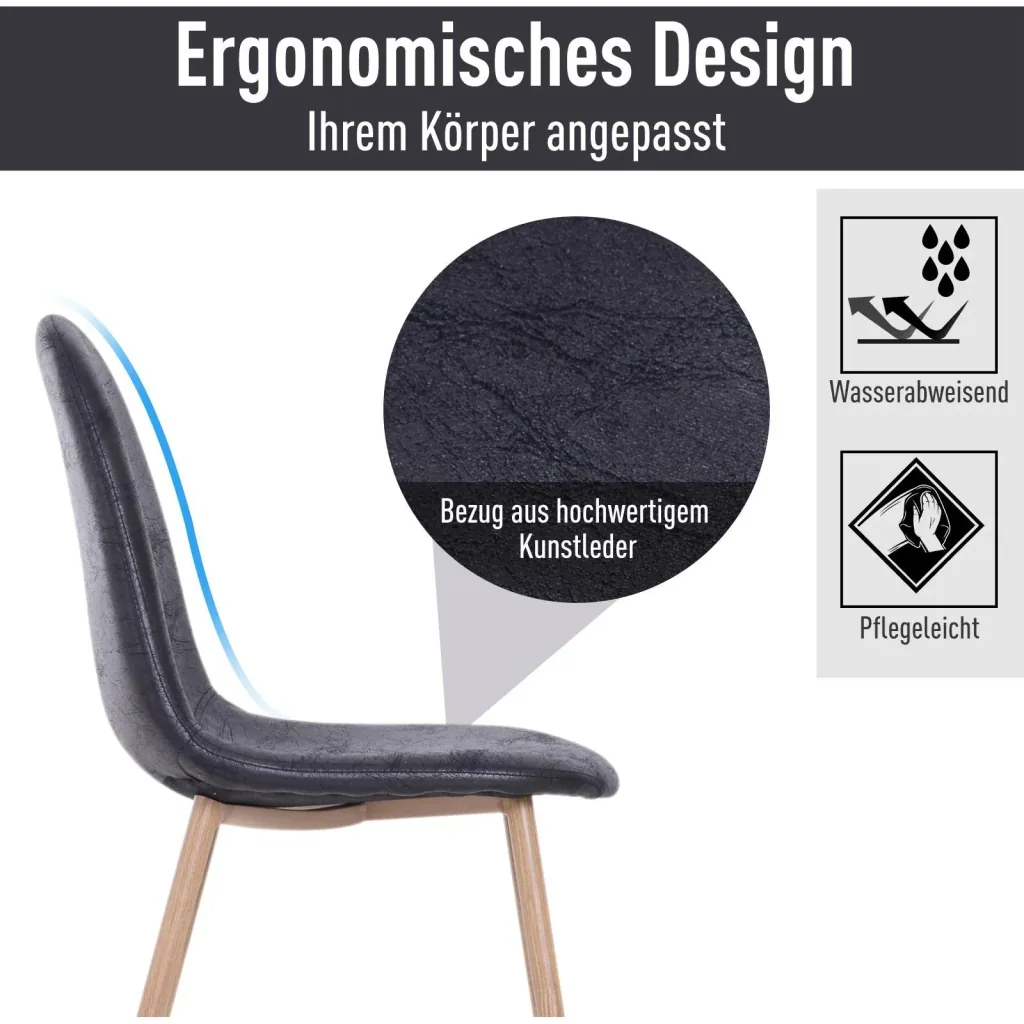 Set of 2 dining room chairs, kitchen chairs with backrest, faux suede armchair, black