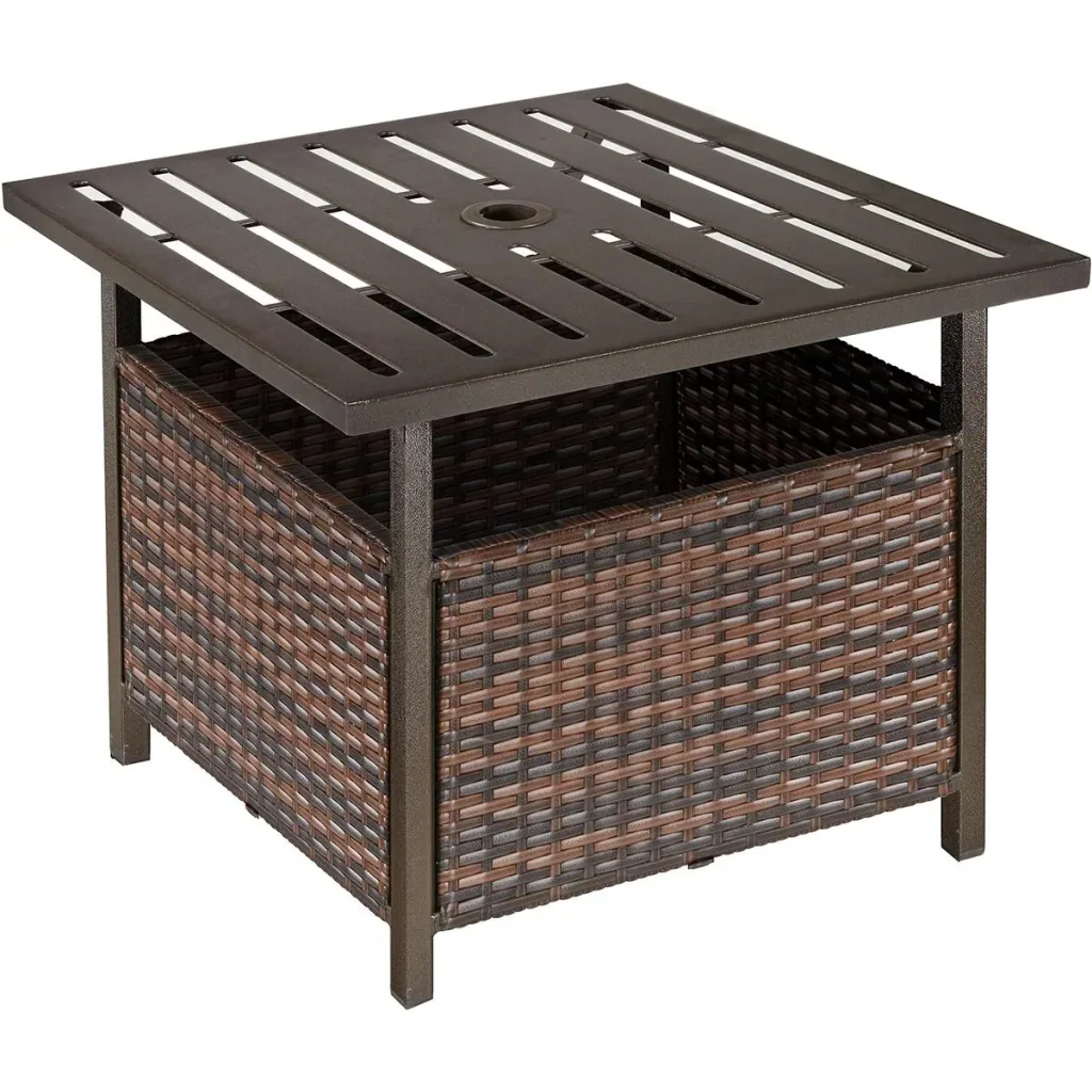 Garden table with umbrella hole brown
