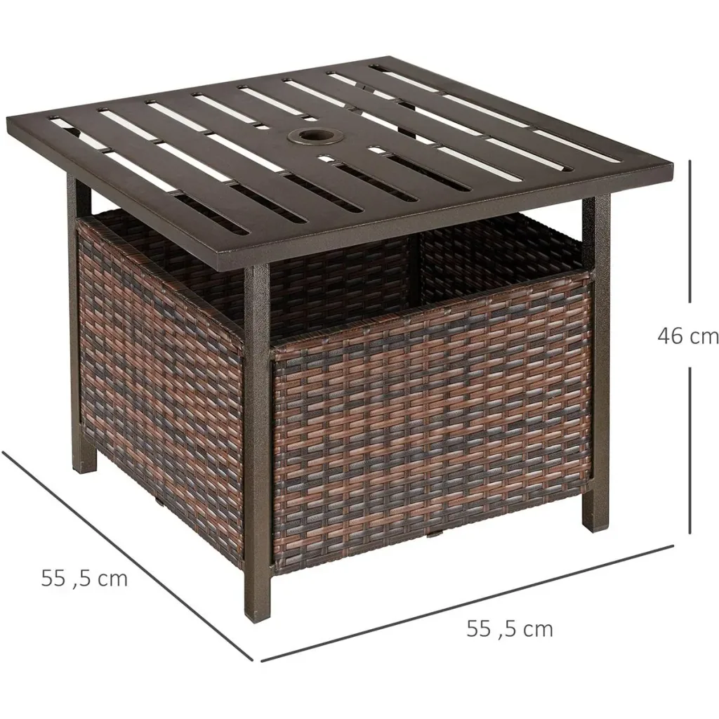 Garden table with umbrella hole brown