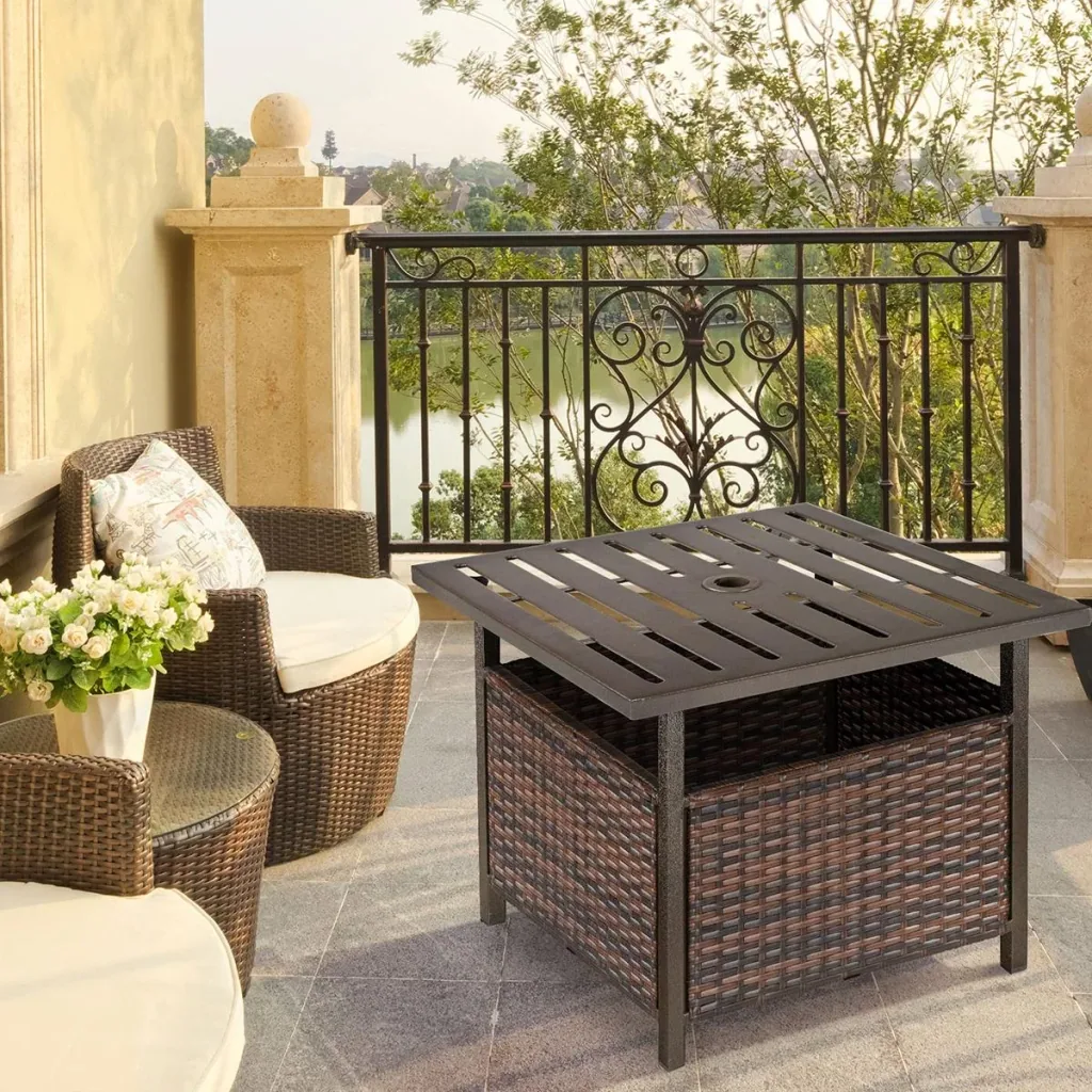 Garden table with umbrella hole brown