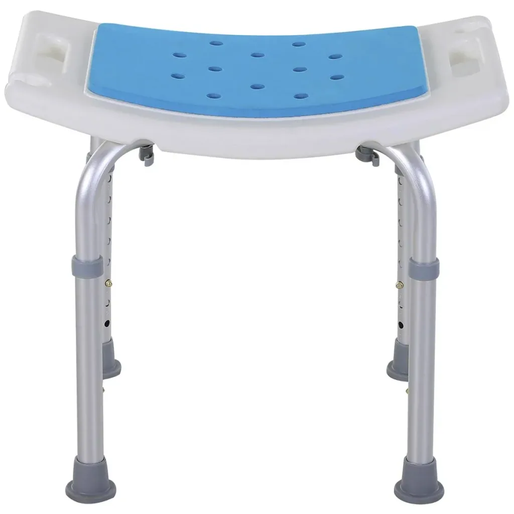 Shower chair bath stool 6-level adjustable bath chair shower seat bathing aid aluminum alloy PE EVA blue+white+silver 52