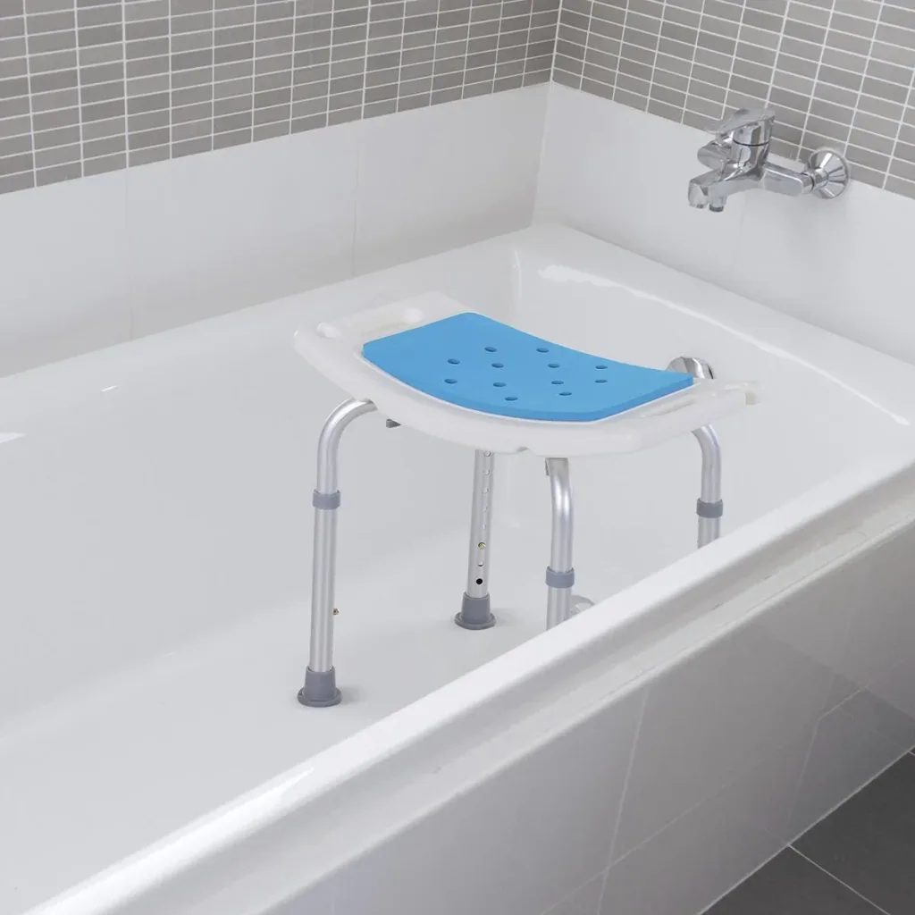 Shower chair bath stool 6-level adjustable bath chair shower seat bathing aid aluminum alloy PE EVA blue+white+silver 52